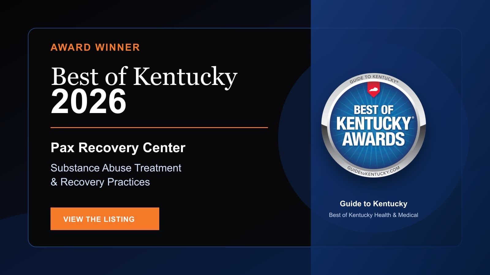 Pax Recovery Center named Best of Kentucky 2026 winner for Substance Abuse Treatment and Recovery Practices