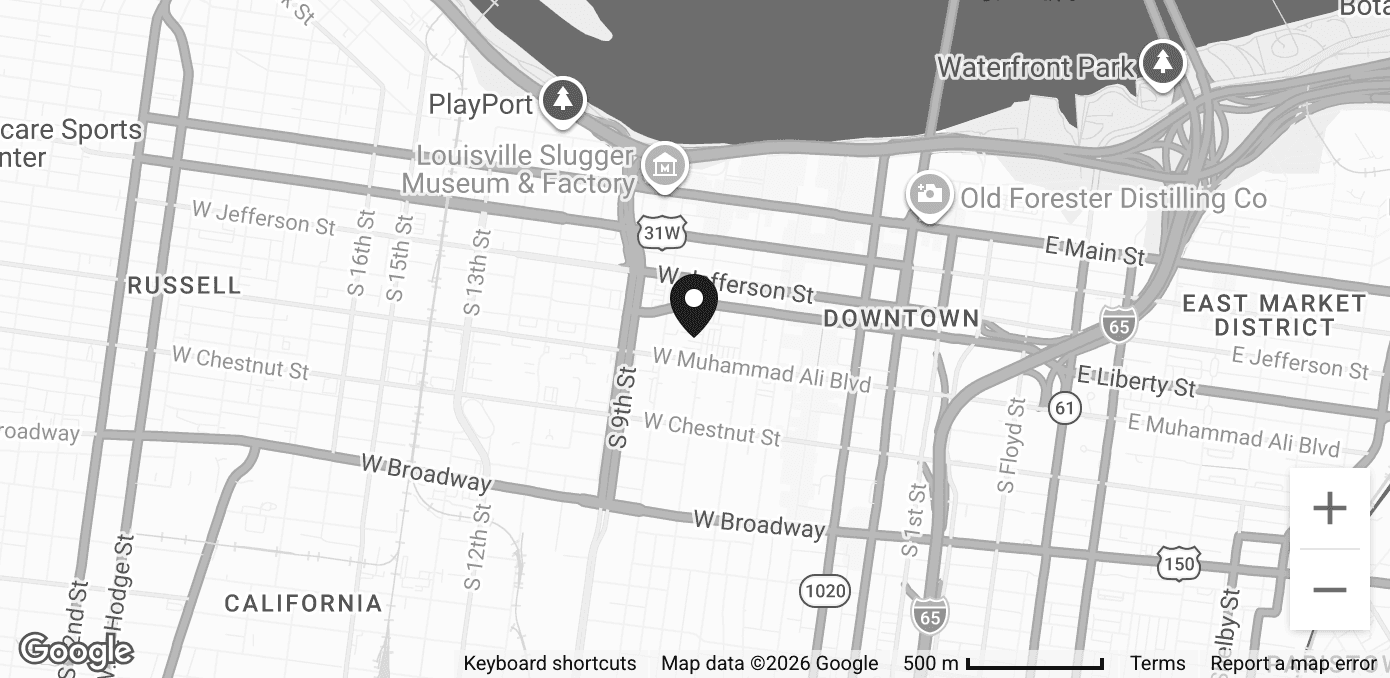 Map showing Pax Recovery Center in downtown Louisville, Kentucky